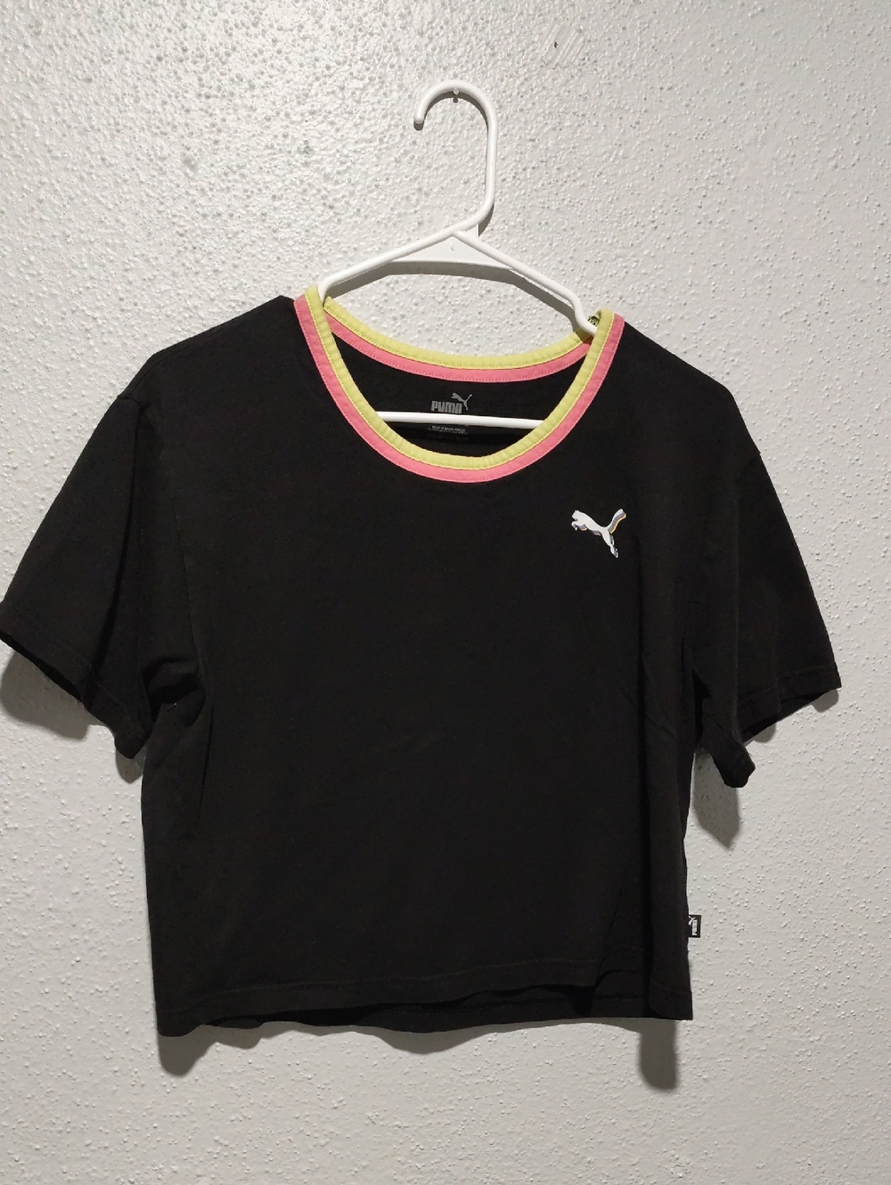 Puma Black Tee with Pink & Yellow Neck Trim